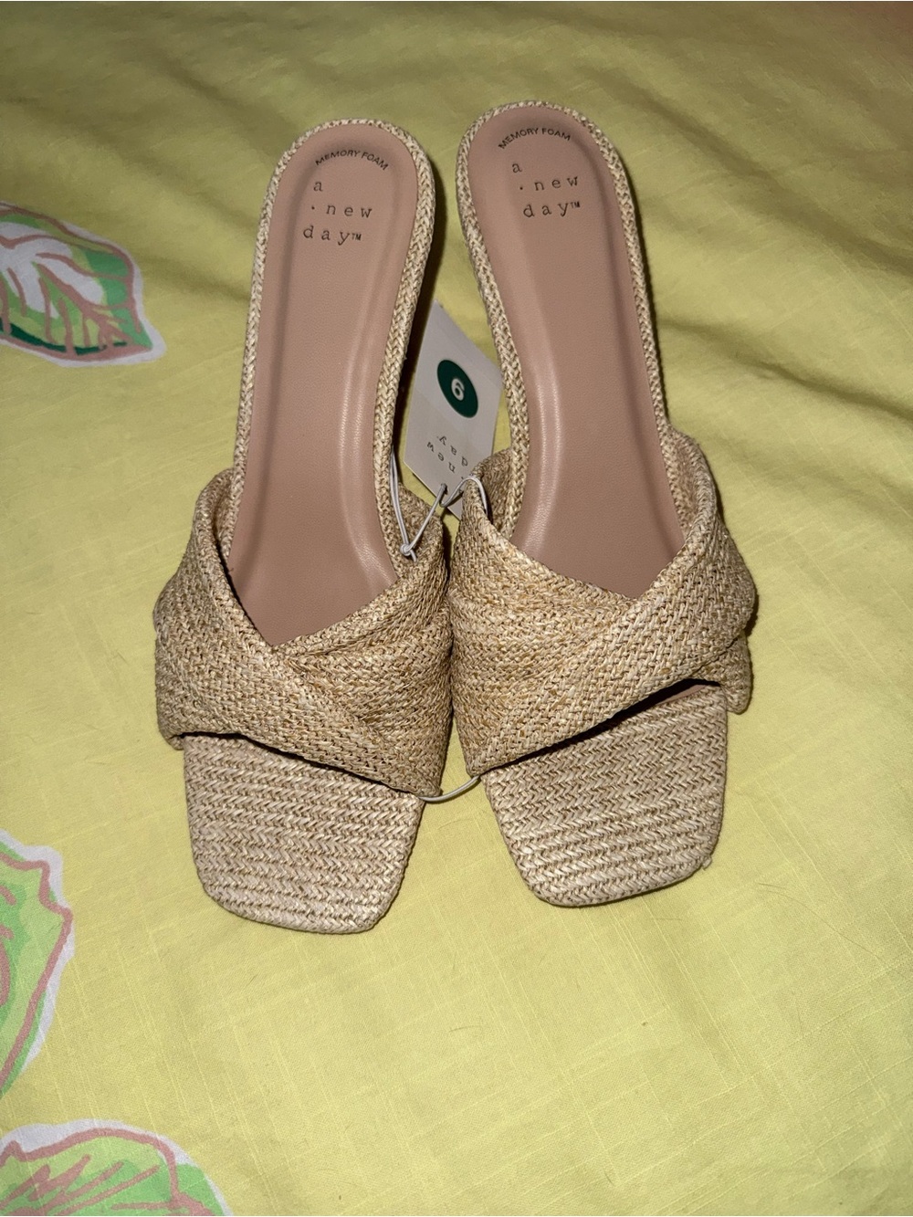 NWT A New Day Tan Woven Slide Mules